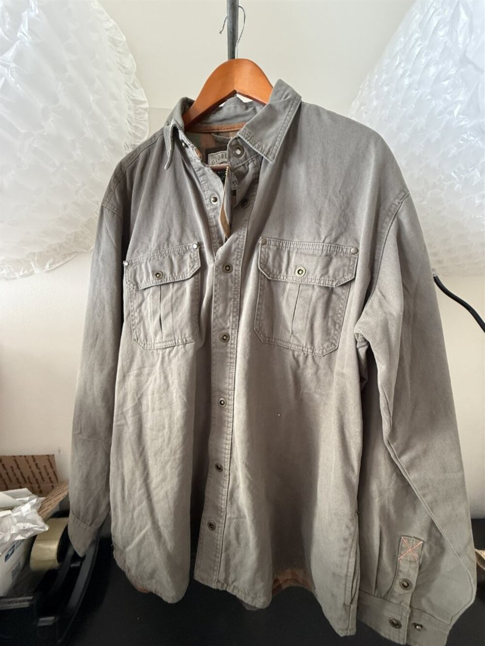 Men's Outerwear Shirt Jacket Brushed Twill Flannel Lined Olive Green 4 Pocket XL